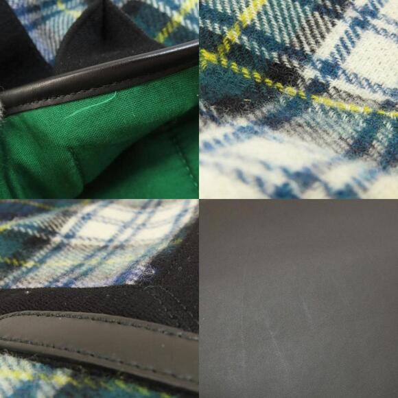 BALENCIAGA Navy Cabas Checkered Wool Handbag - Picture 8 of 11